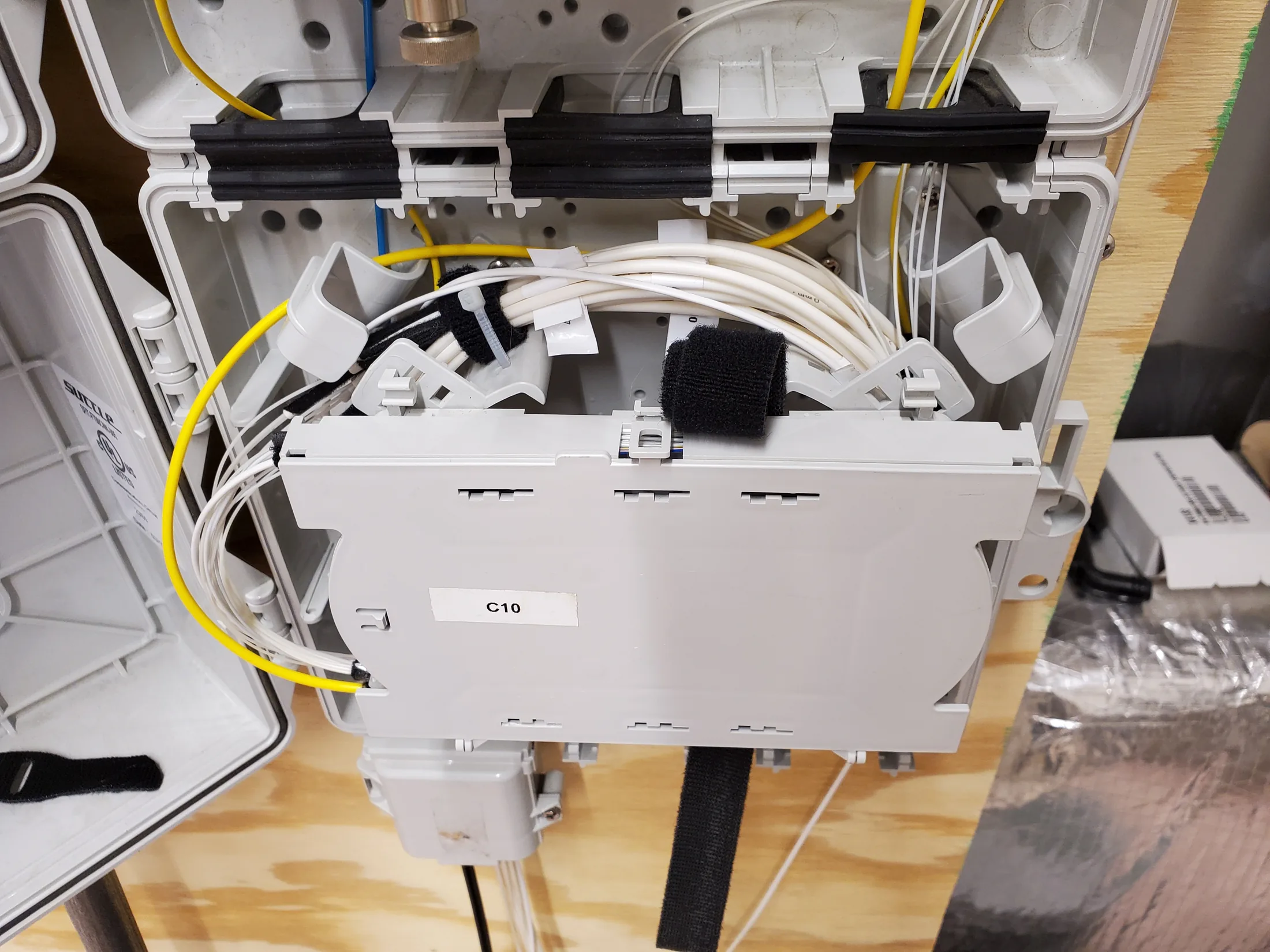 Issued lab still, 2020-05-14: white splice box with the lid off